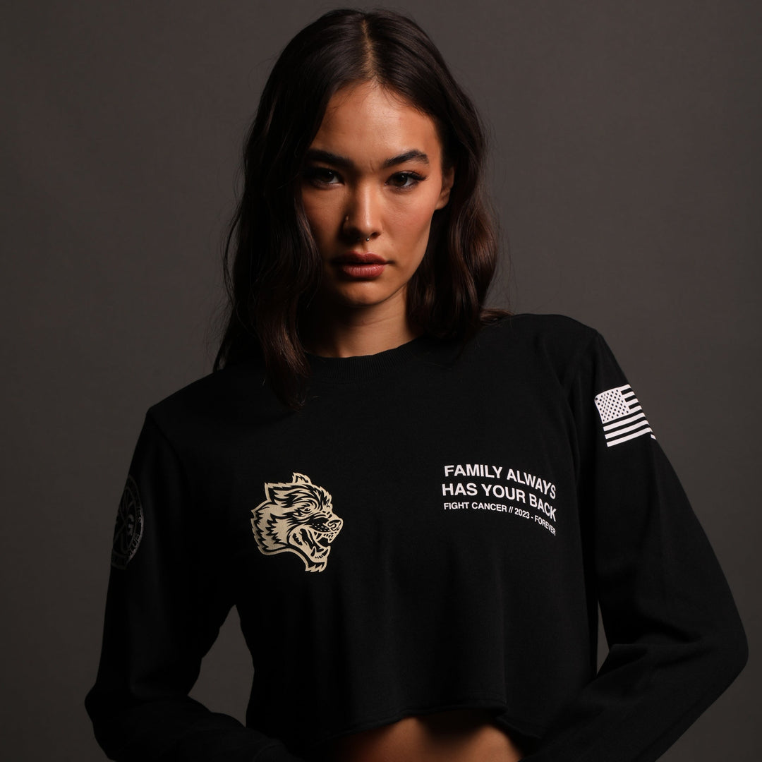 Pray "Premium Vintage" (LS Cropped) Tee in Black