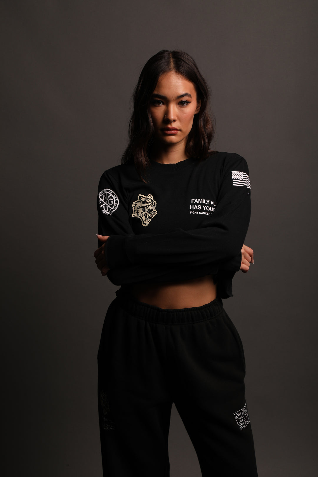 Pray "Premium Vintage" (LS Cropped) Tee in Black