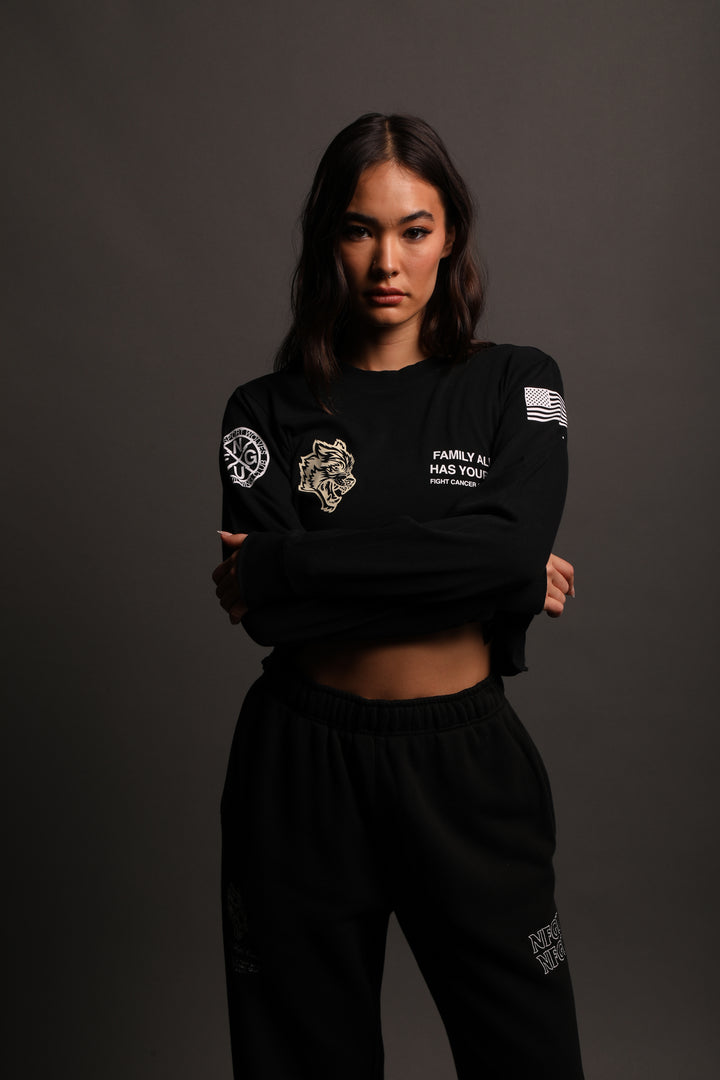 Pray "Premium Vintage" (LS Cropped) Tee in Black