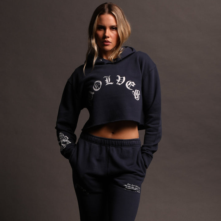 Riders On The Storm "Vintage Pierce" (Cropped) Hoodie in Storm Blue