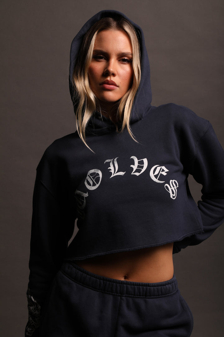 Riders On The Storm "Vintage Pierce" (Cropped) Hoodie in Storm Blue