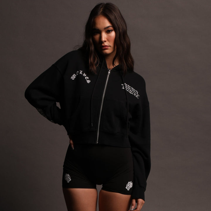 Always Riding "Sage" (Cropped) Zip Hoodie in Black