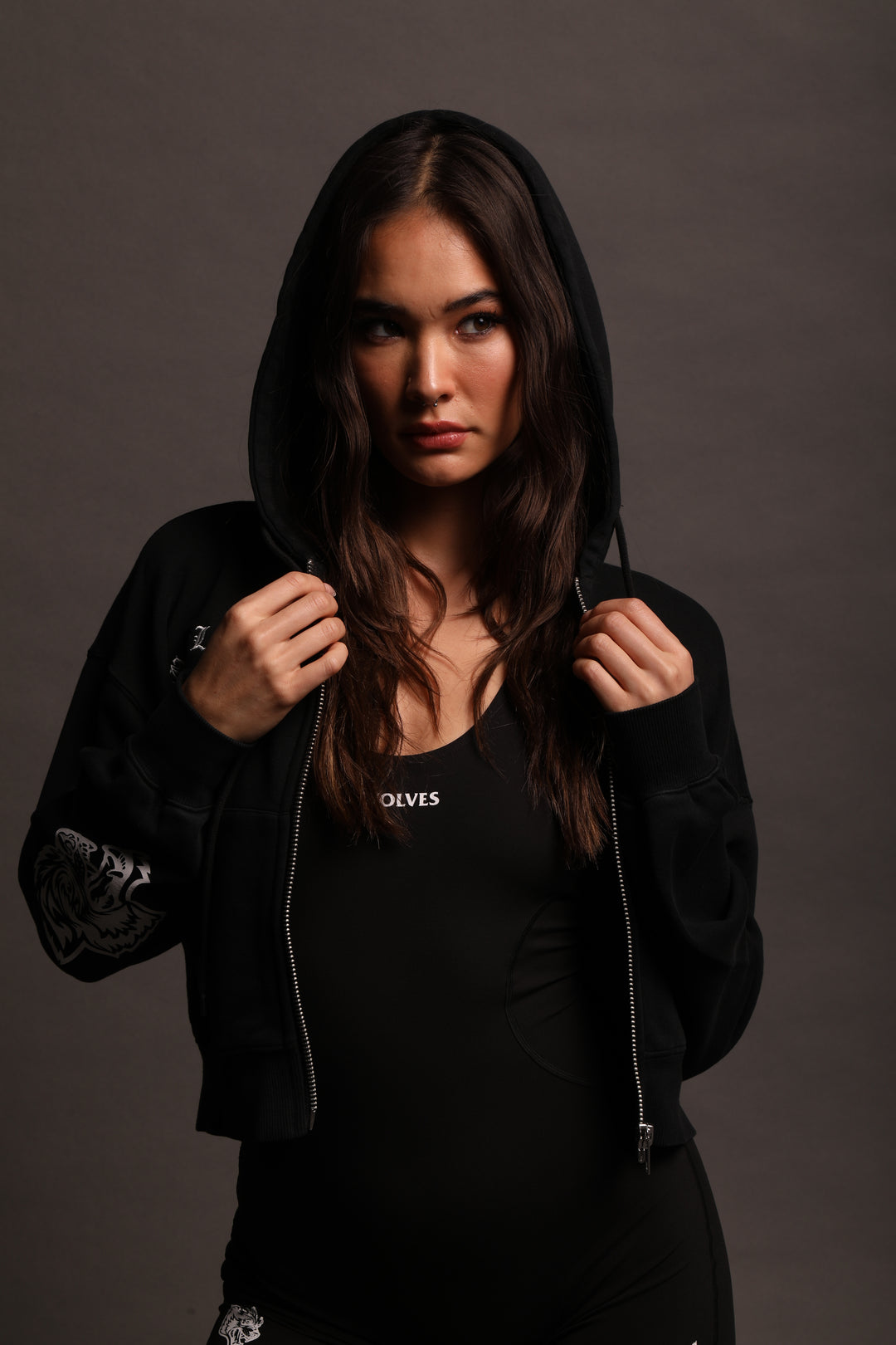 Always Riding "Sage" (Cropped) Zip Hoodie in Black