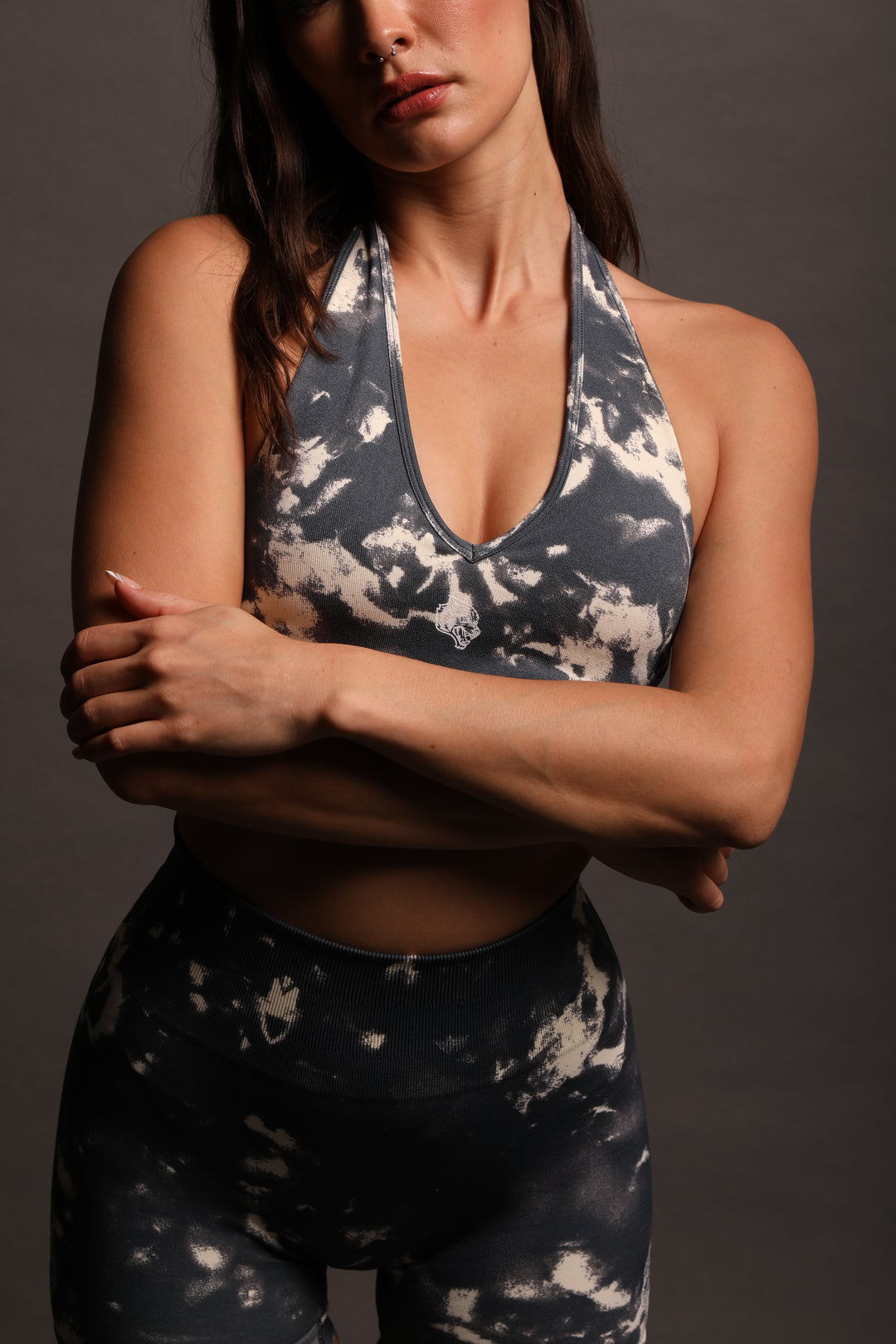 Lone "Everson Seamless" Halter Bra in Storm Blue/Cream Marble