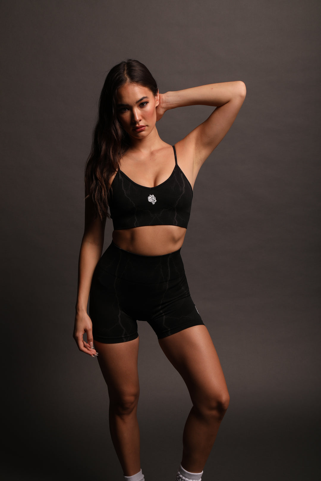 Lone "Everson Seamless" Sports Bra in Tonal Black Lightning