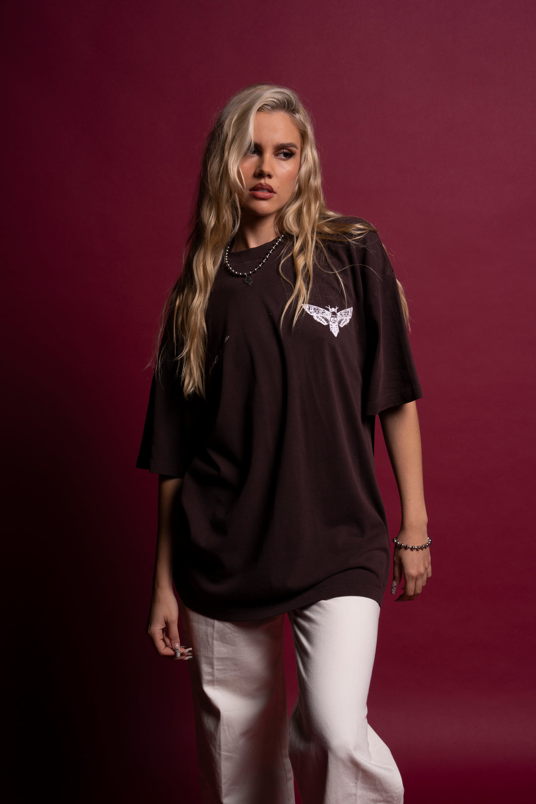 Life And Death "Premium Vintage" Oversized Tee in Darc Garnet