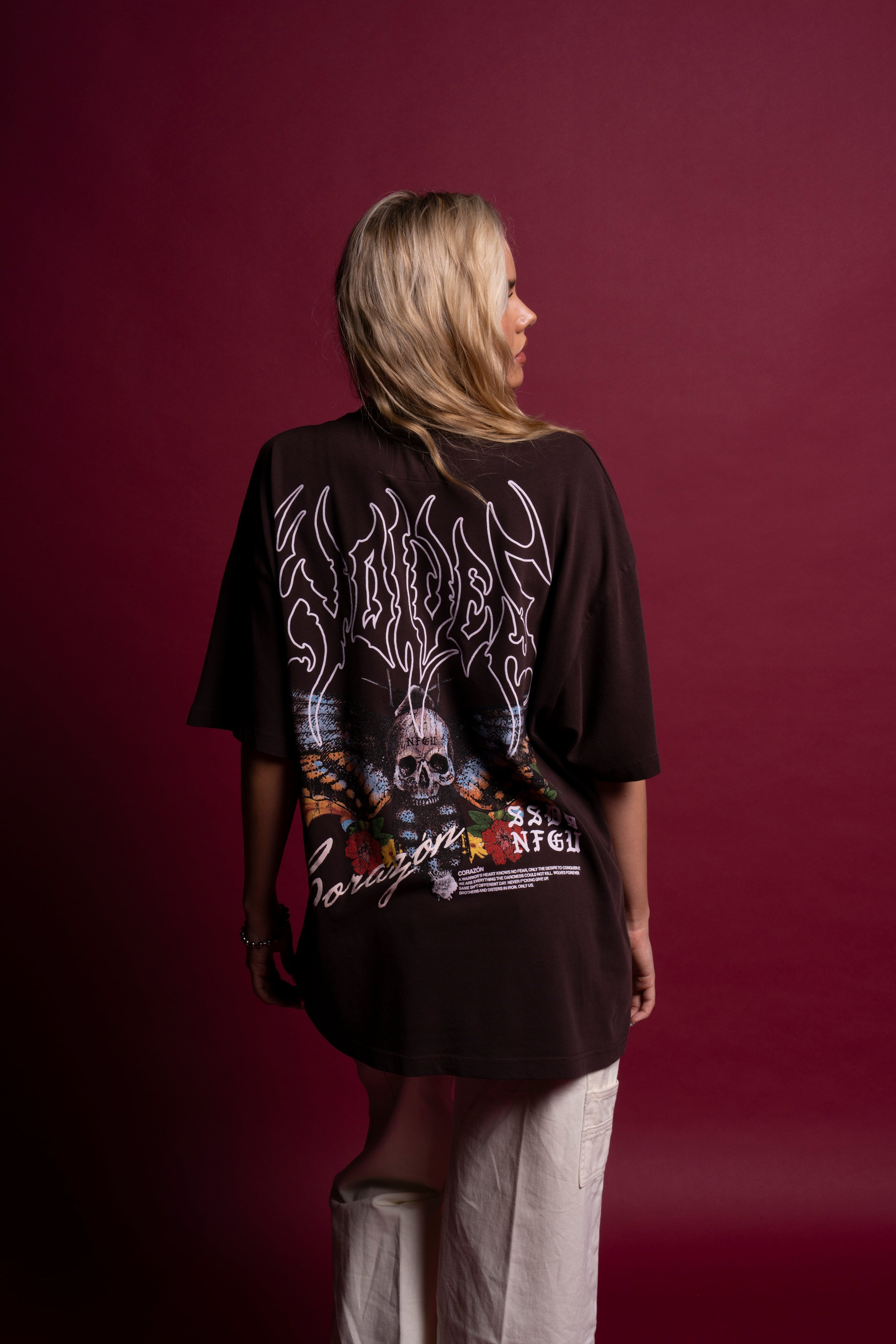 Life And Death "Premium Vintage" Oversized Tee in Darc Garnet