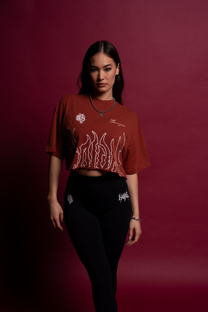 Inner Power "Premium" Oversized (Cropped) Tee in Terracotta Red