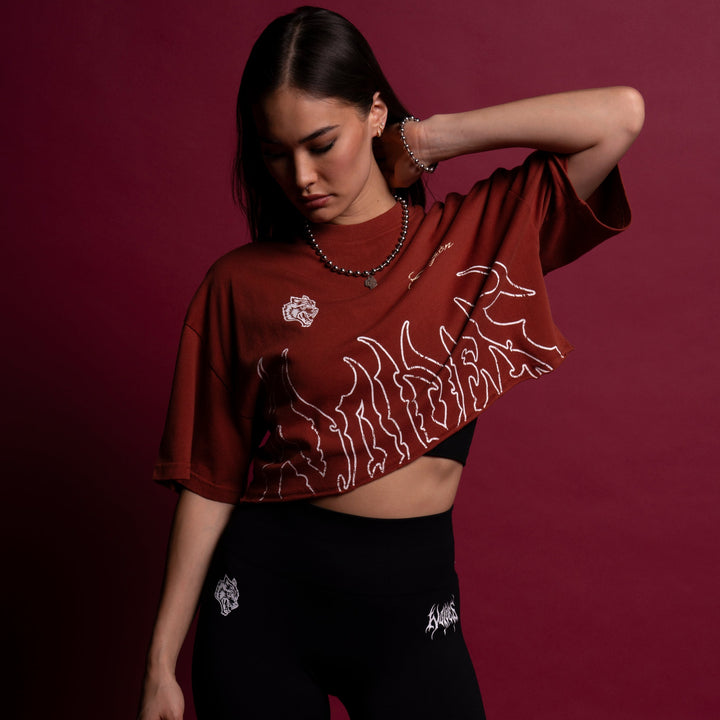 Inner Power "Premium" Oversized (Cropped) Tee in Terracotta Red