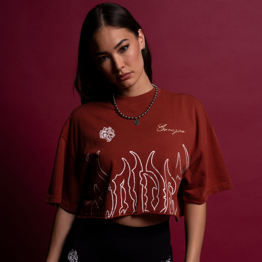 Inner Power "Premium" Oversized (Cropped) Tee in Terracotta Red