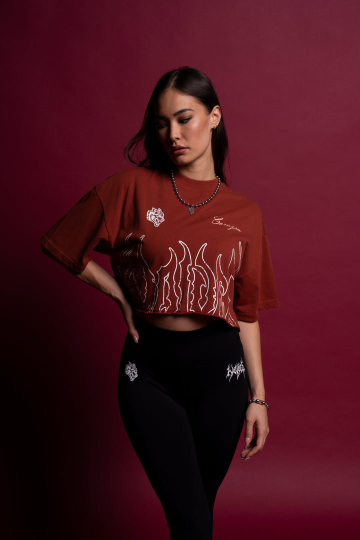 Inner Power "Premium" Oversized (Cropped) Tee in Terracotta Red