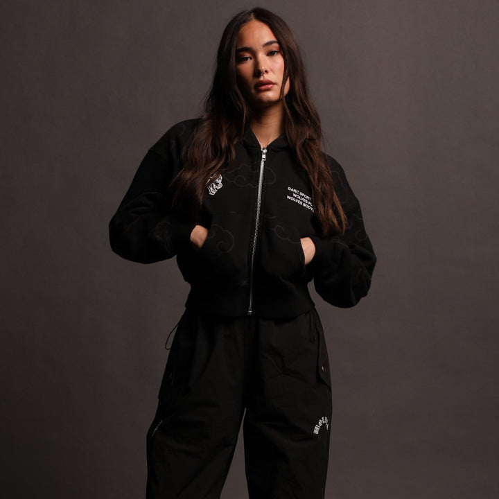 Float On "Sage" (Cropped) Zip Hoodie in Black
