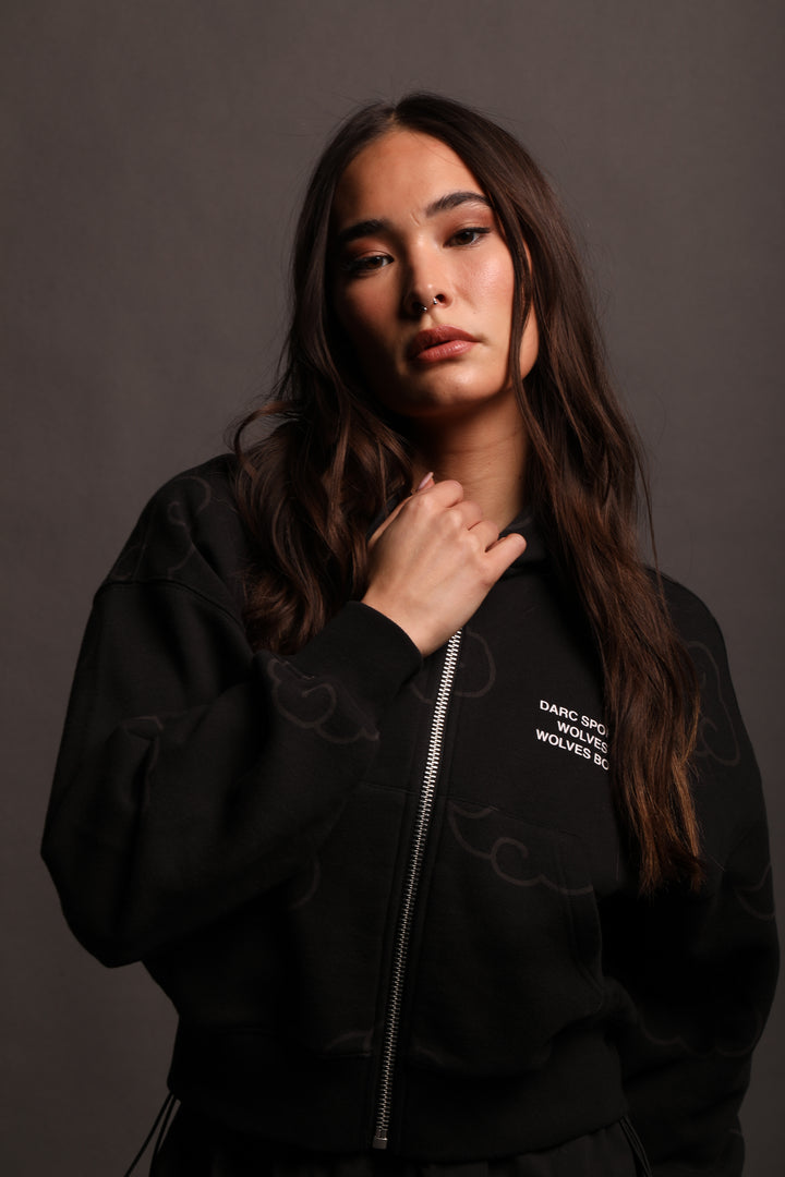 Float On "Sage" (Cropped) Zip Hoodie in Black