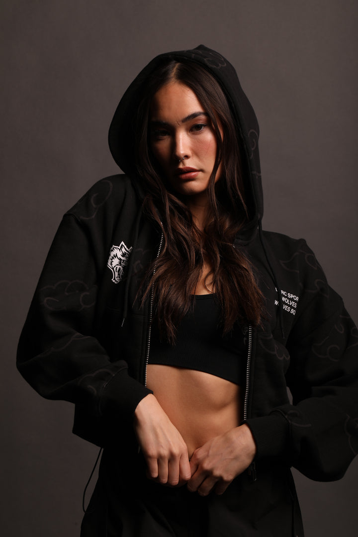 Float On "Sage" (Cropped) Zip Hoodie in Black