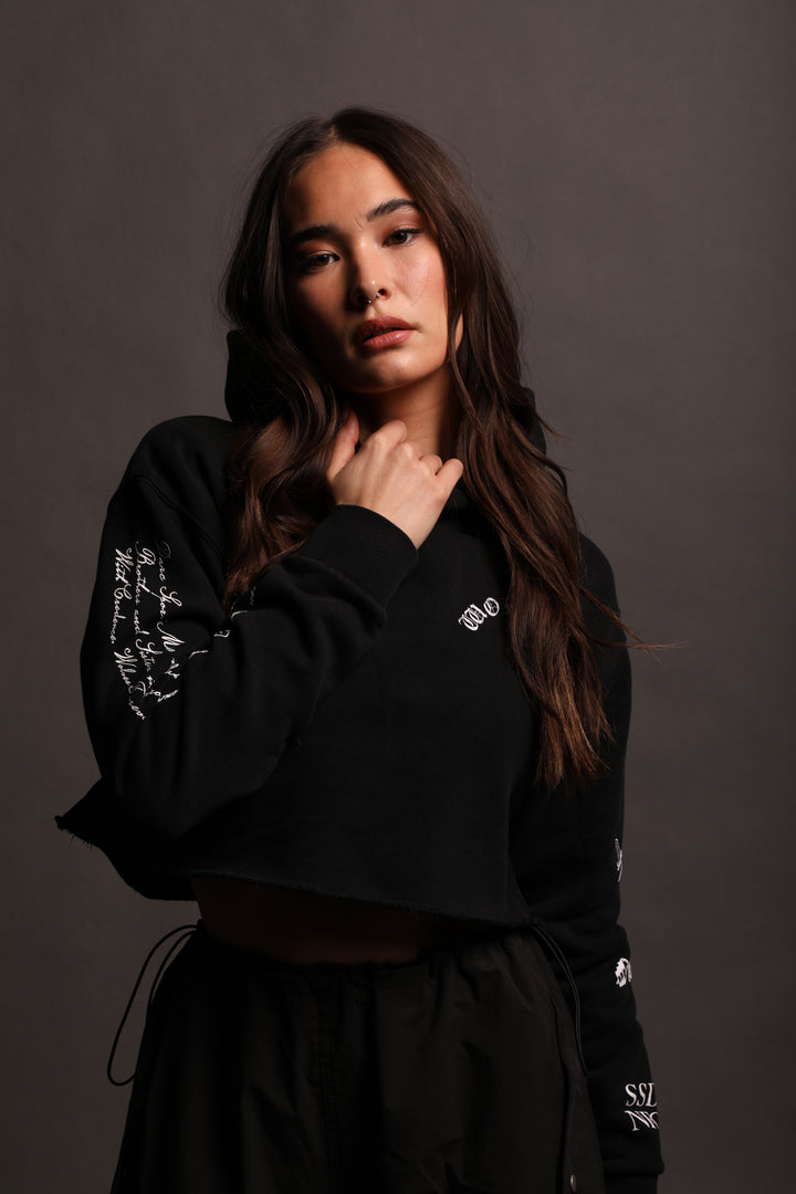 With Credence "Vintage Pierce" (Cropped) Hoodie in Black