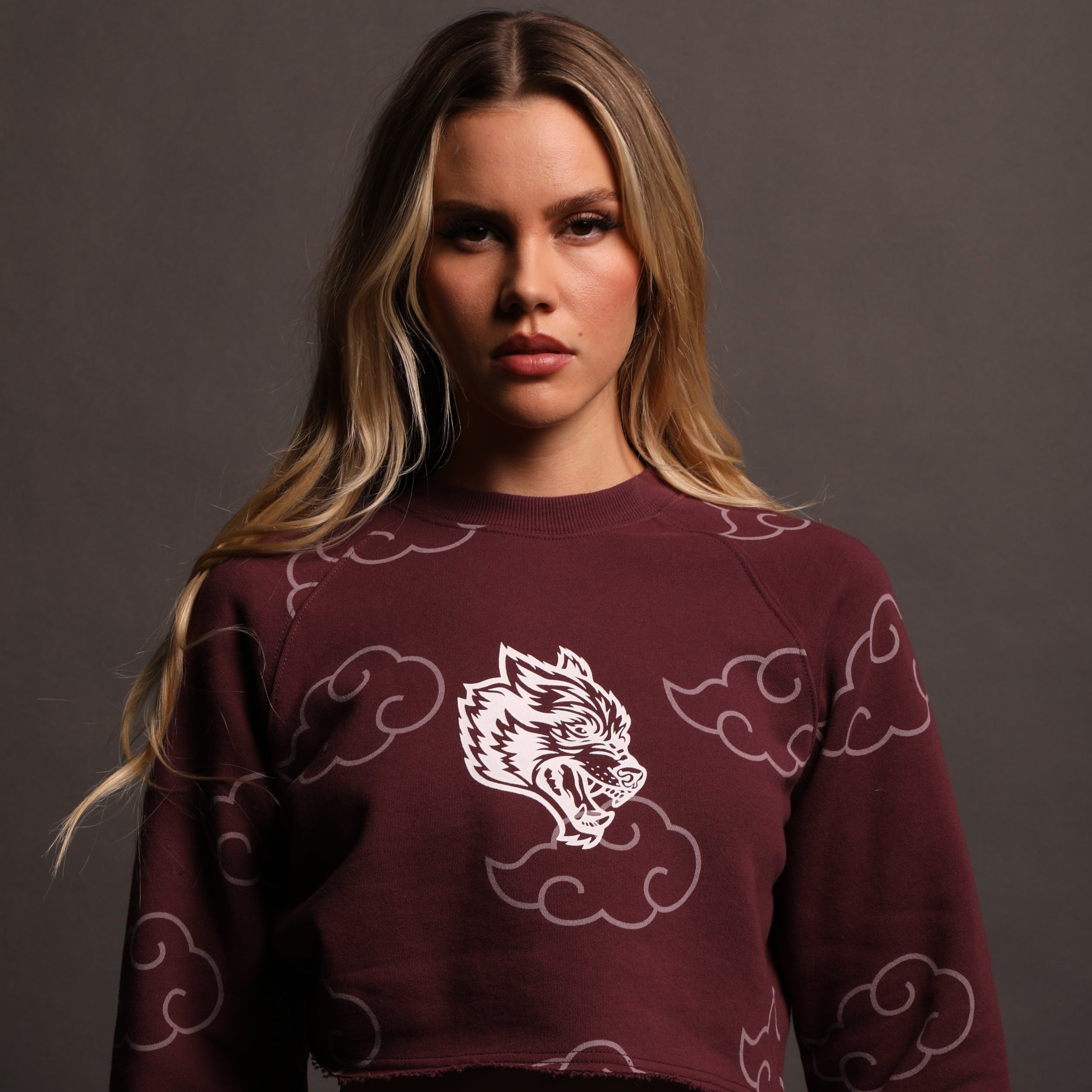 Floating "Raglan" (Cropped) Crewneck in Cherry Wine