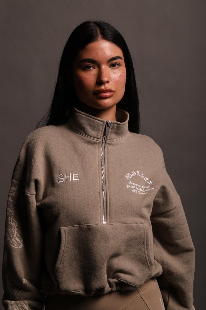 Leave Your Mark She Everson Mockneck Sweater in Taupe