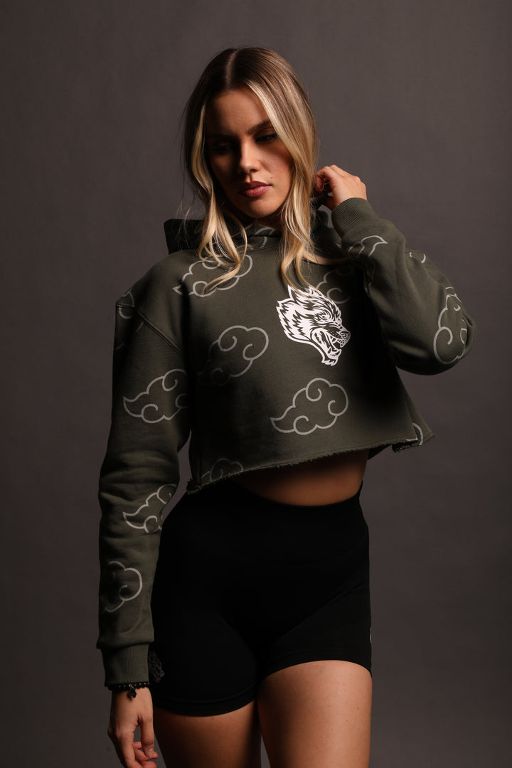 Floating "Utah" (Cropped) Hoodie in Pine Green