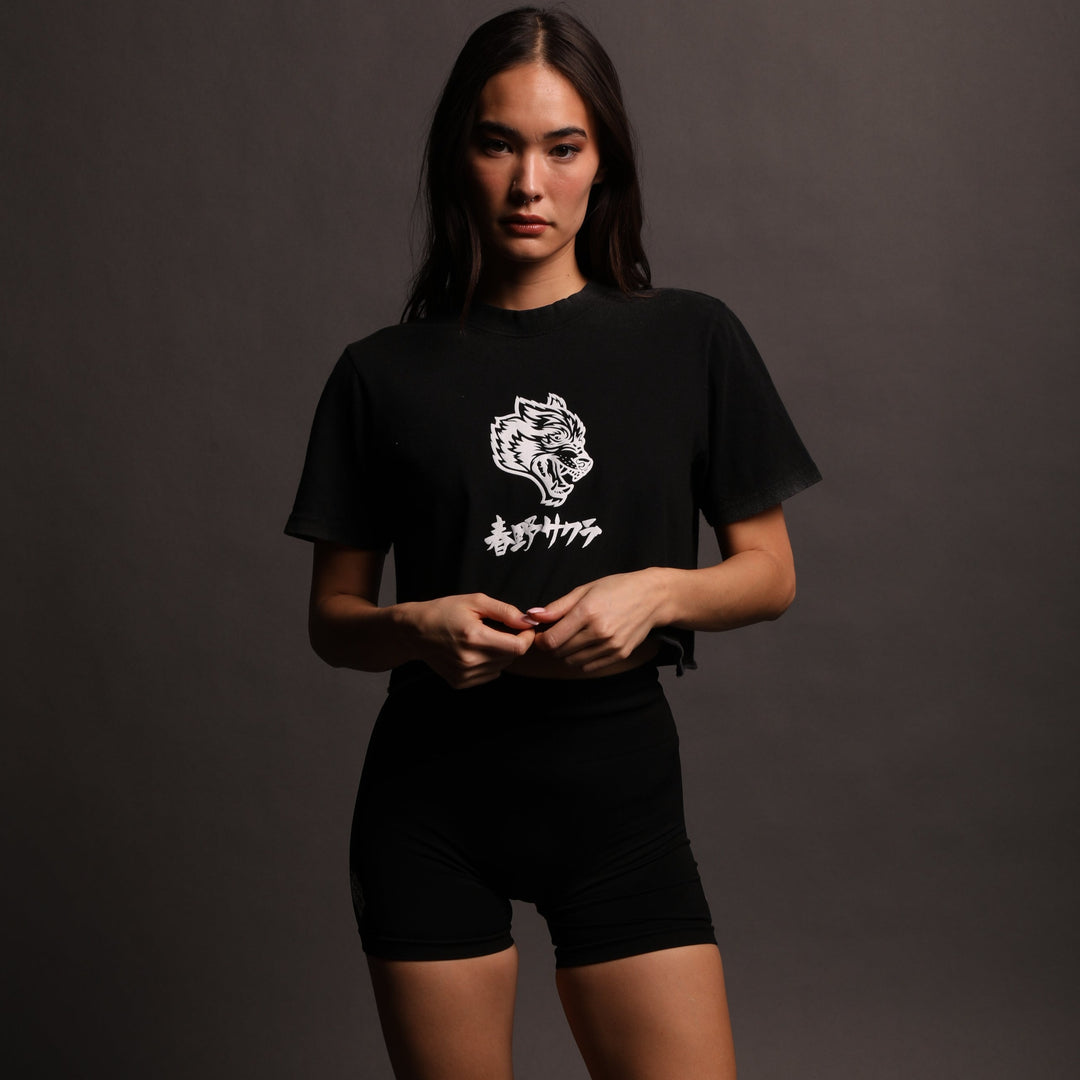 Cherry Blossom "Premium" (Cropped) Tee in Black