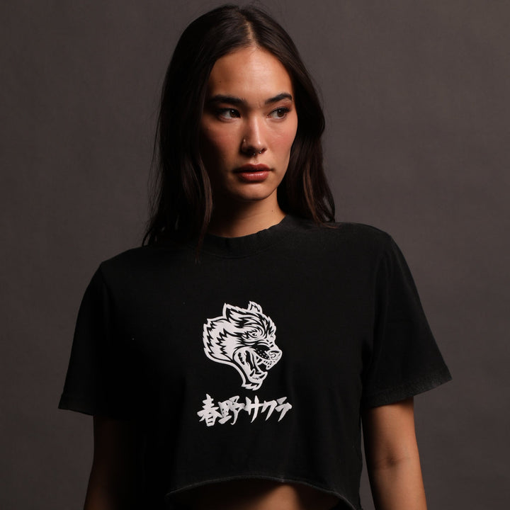 Cherry Blossom "Premium" (Cropped) Tee in Black