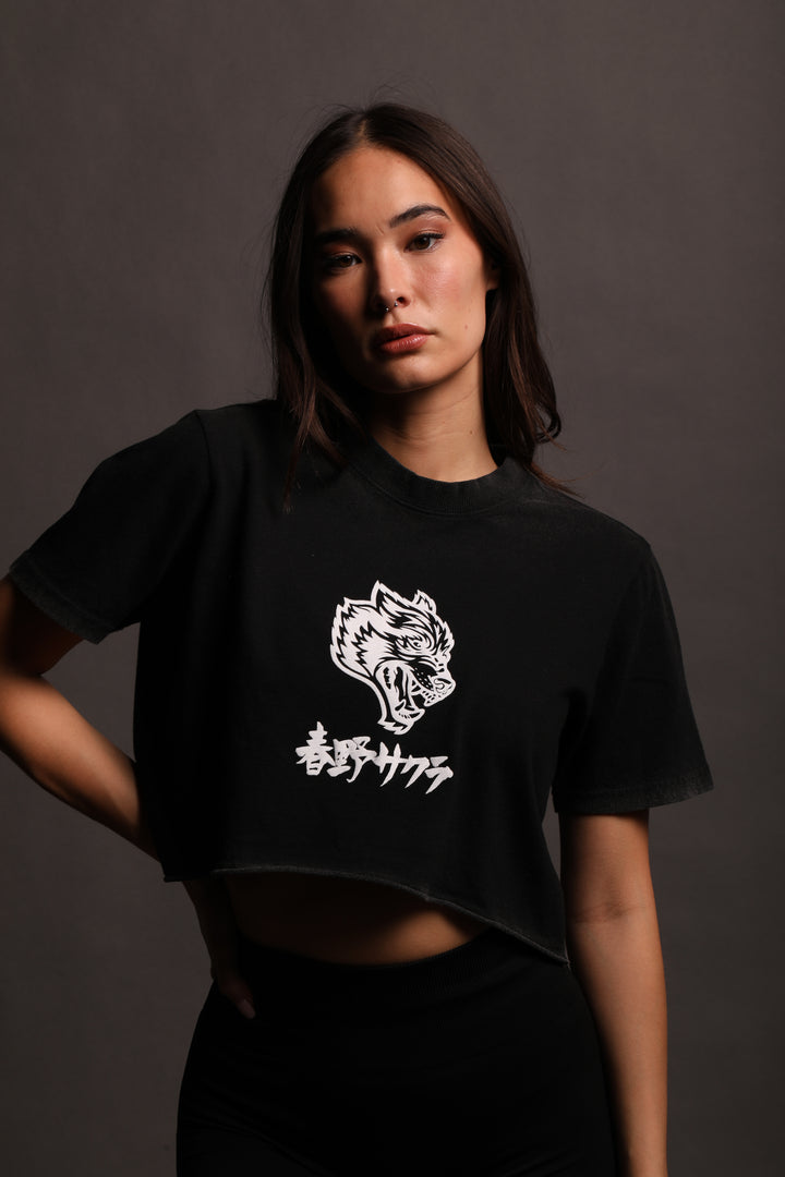 Cherry Blossom "Premium" (Cropped) Tee in Black