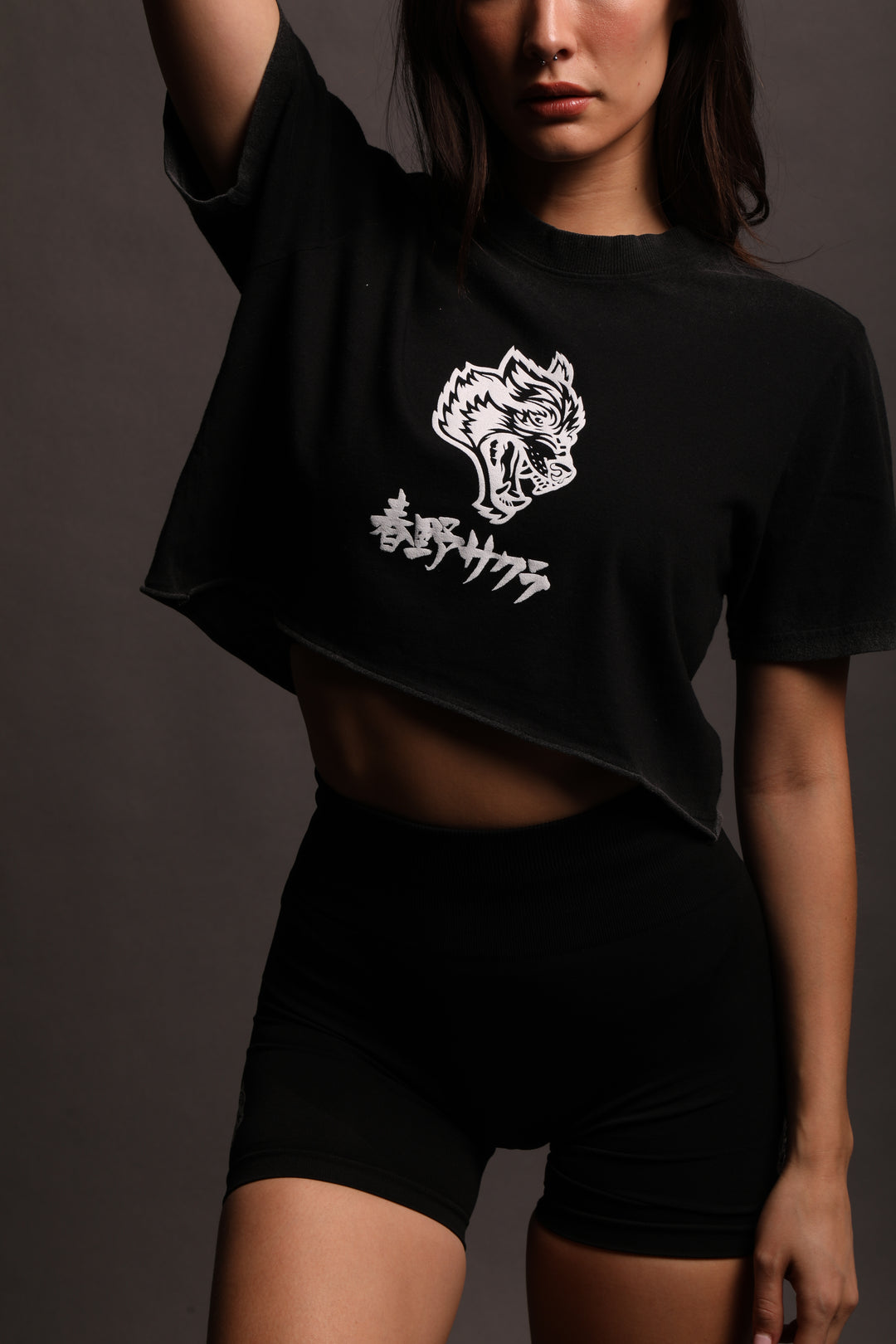 Cherry Blossom "Premium" (Cropped) Tee in Black