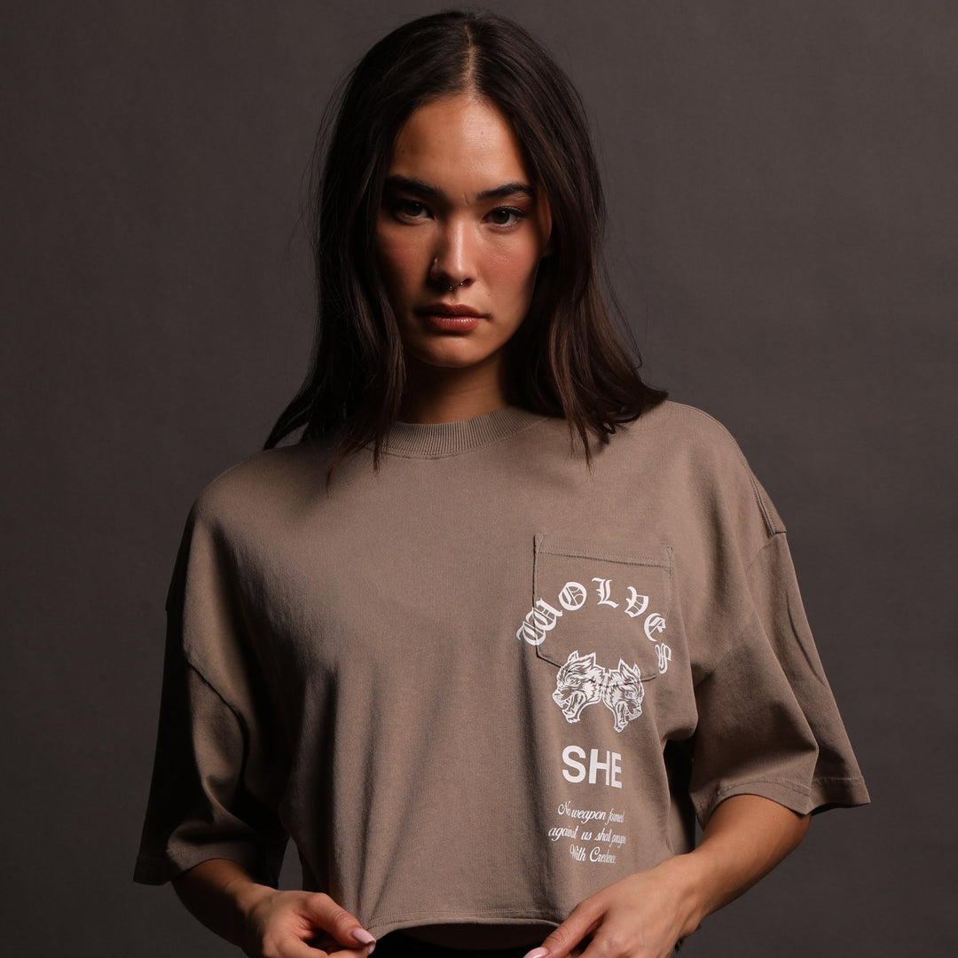 Chopper "Premium Vintage" Oversized (Cropped) Pocket Tee in Taupe