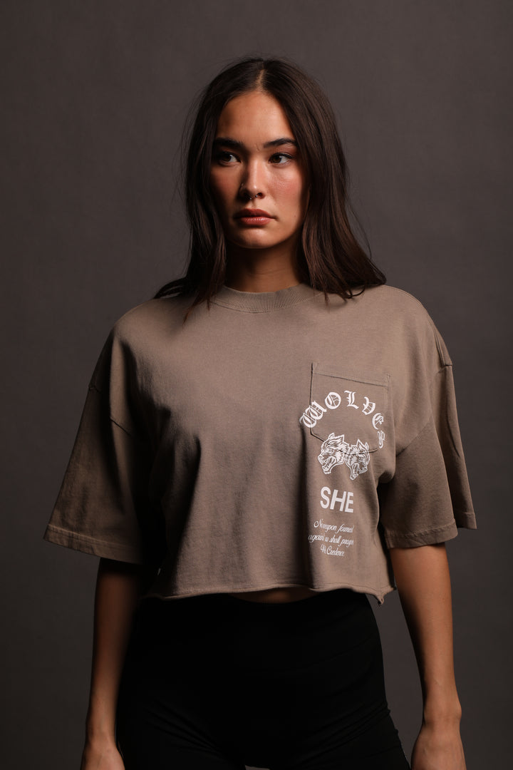 Chopper "Premium Vintage" Oversized (Cropped) Pocket Tee in Taupe