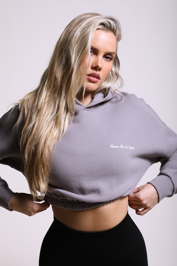 Heaven Has To Wait V2 "McCauley" (Cropped) Hoodie in Pale Gray