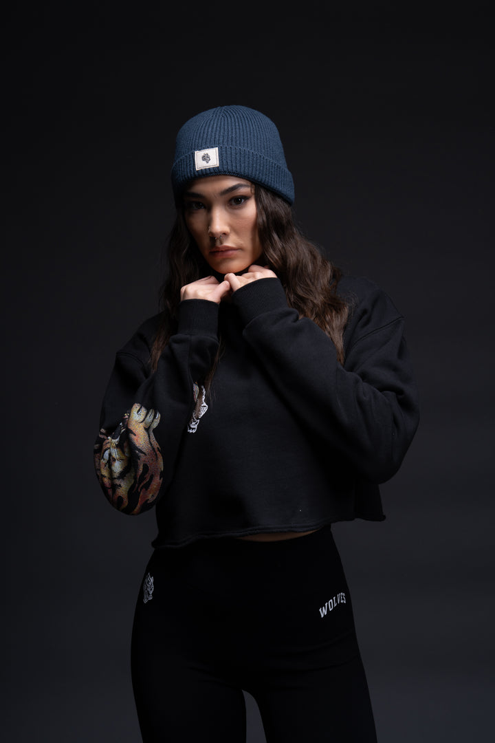 Wolf Patch Beanie in Darc Blue