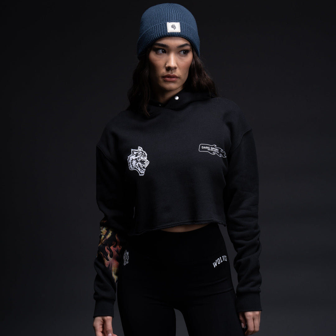 The Fire Within "Vintage Pierce" (Cropped) Hoodie in Black