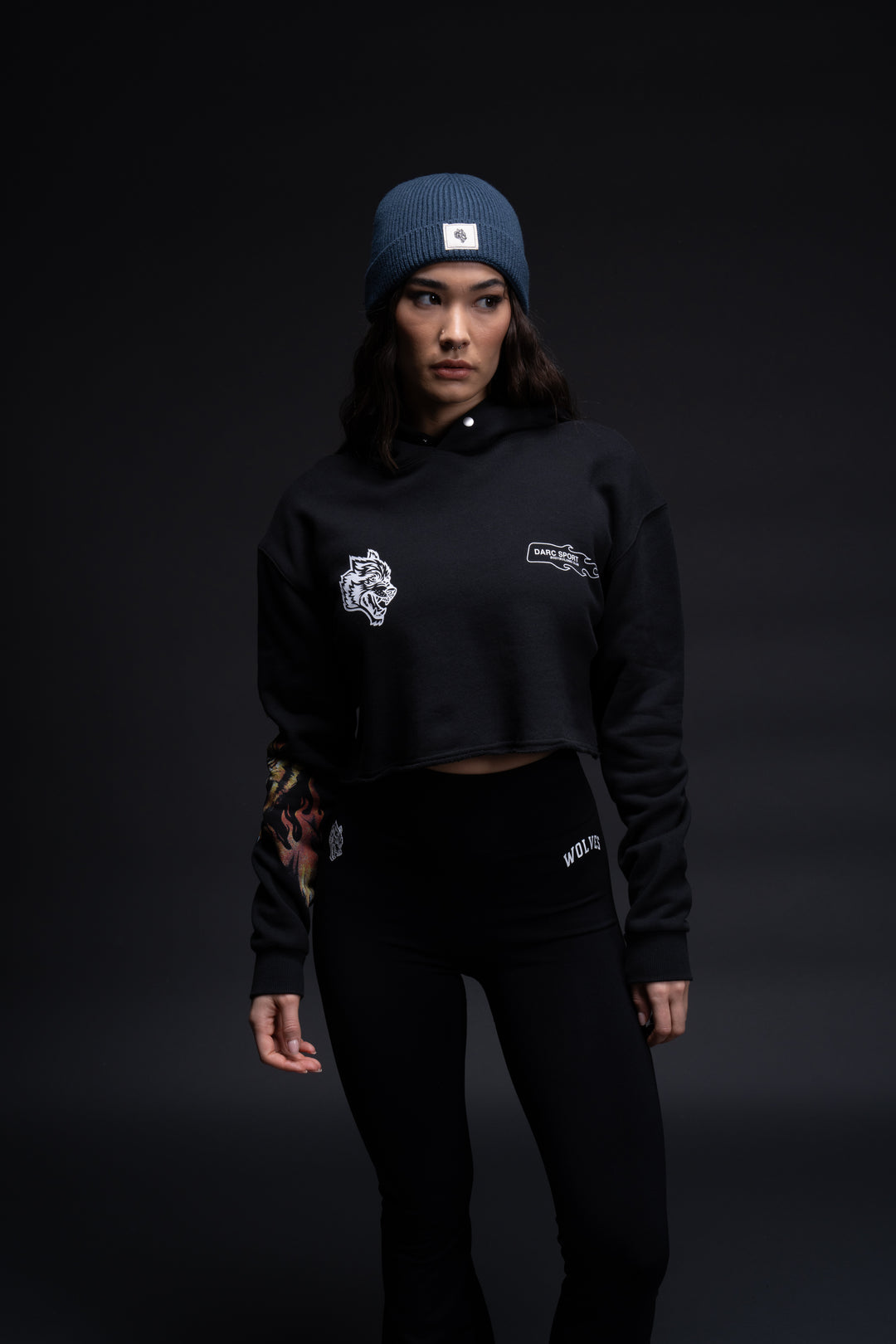 Wolf Patch Beanie in Darc Blue