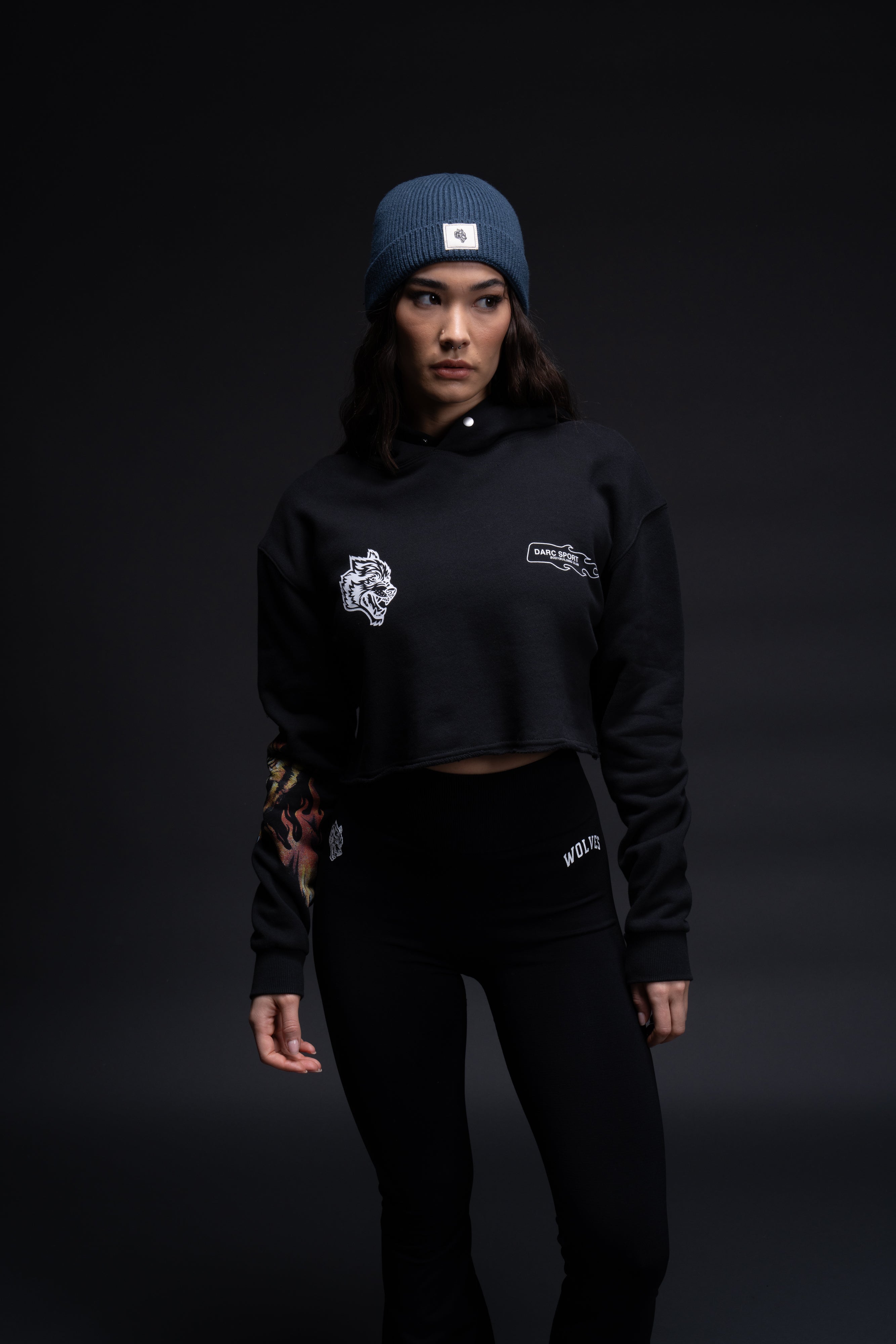 Wolf Patch Beanie in Darc Blue