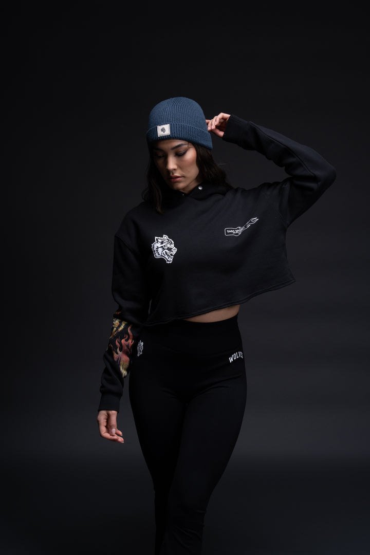The Fire Within "Vintage Pierce" (Cropped) Hoodie in Black