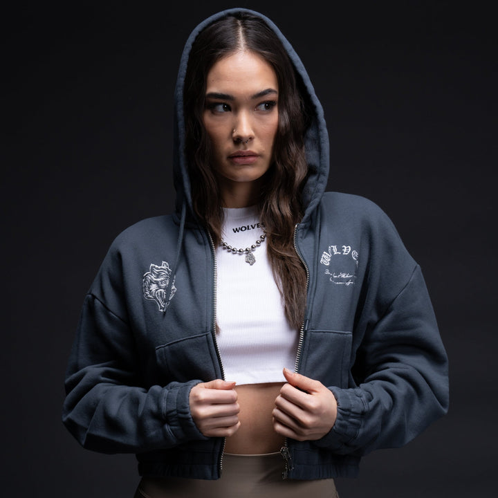 The Way "Chambers" (Cropped) Zip Hoodie in Darc Blue