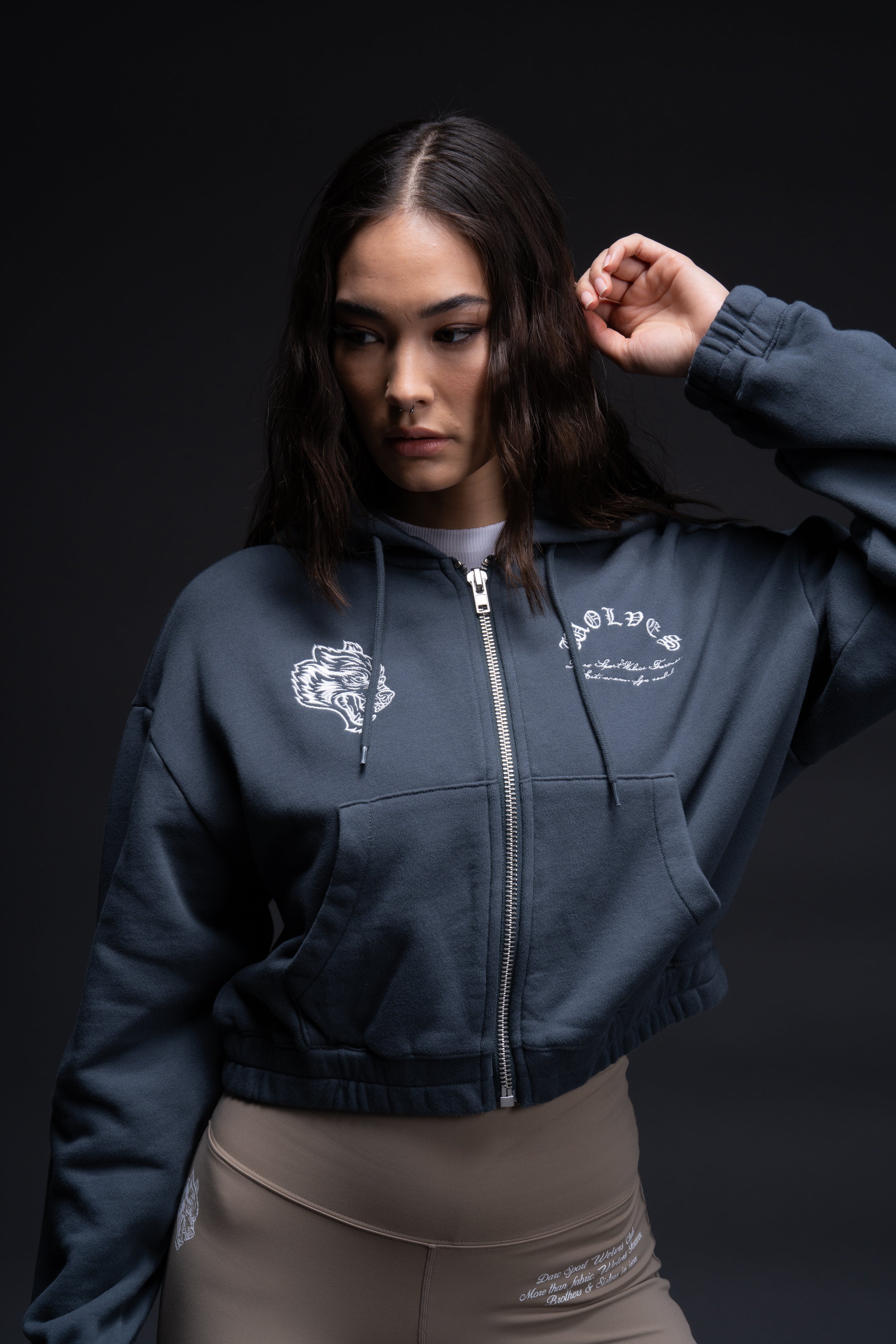 The Way "Chambers" (Cropped) Zip Hoodie in Darc Blue