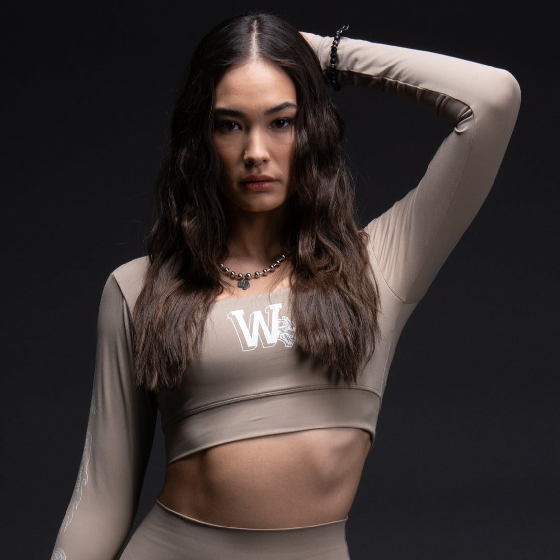 Marked L/S Jade "Energy" Top in Taupe