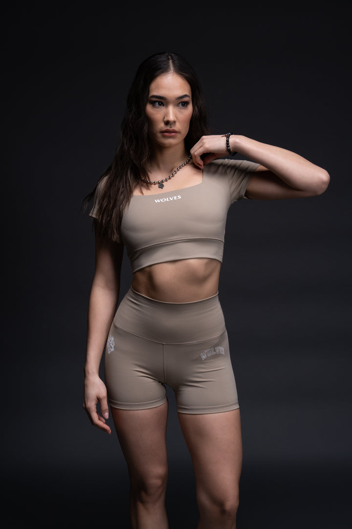 Our Bond S/S Jade "Energy" Top in Taupe