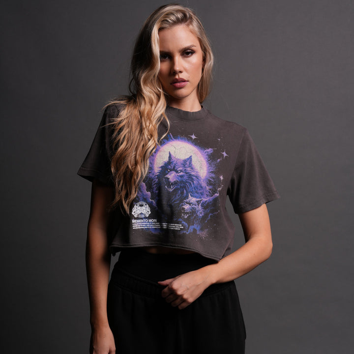 Howling At The Moon "Premium Vintage" (Cropped) Tee in Wolf Gray