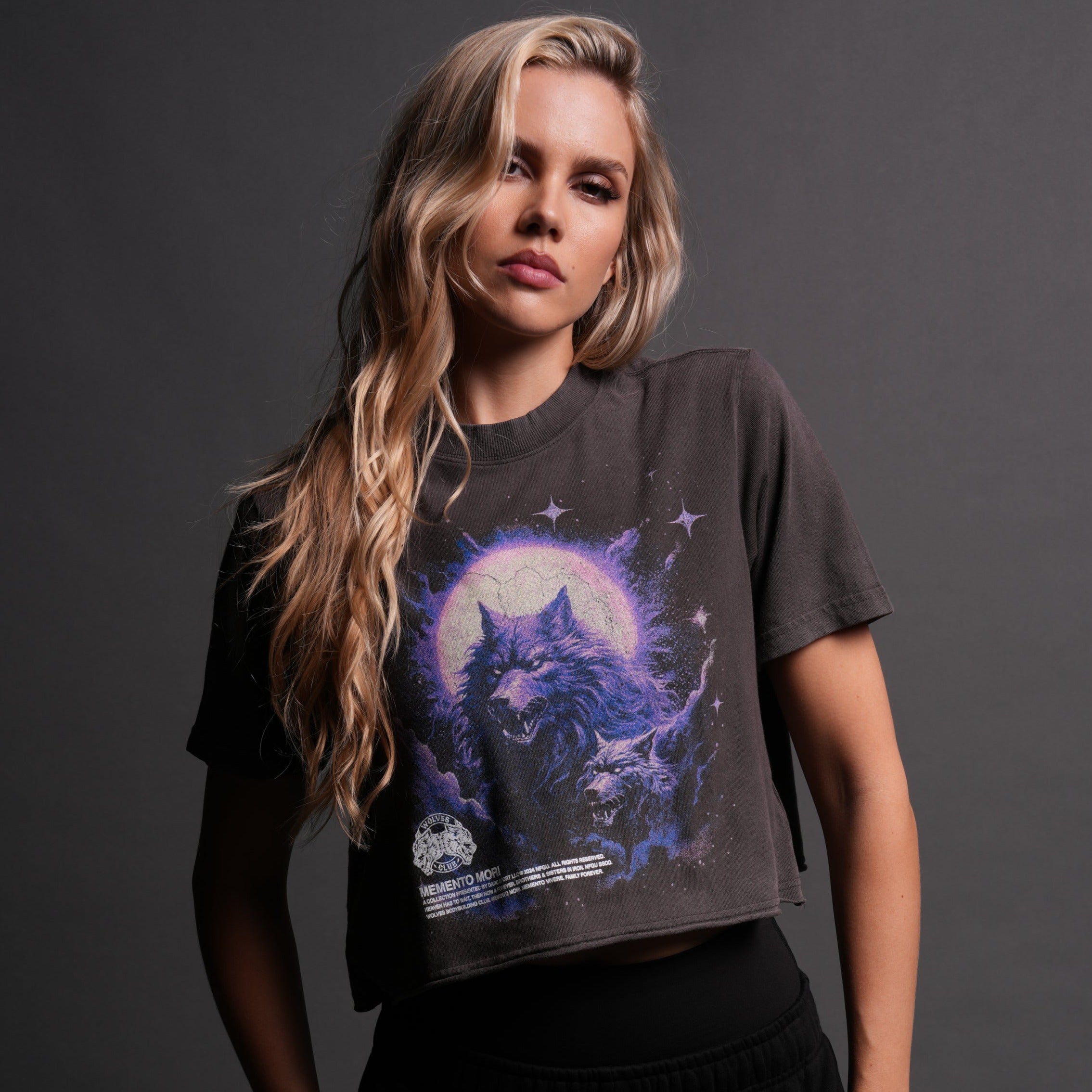 Howling At The Moon "Premium Vintage" (Cropped) Tee in Wolf Gray