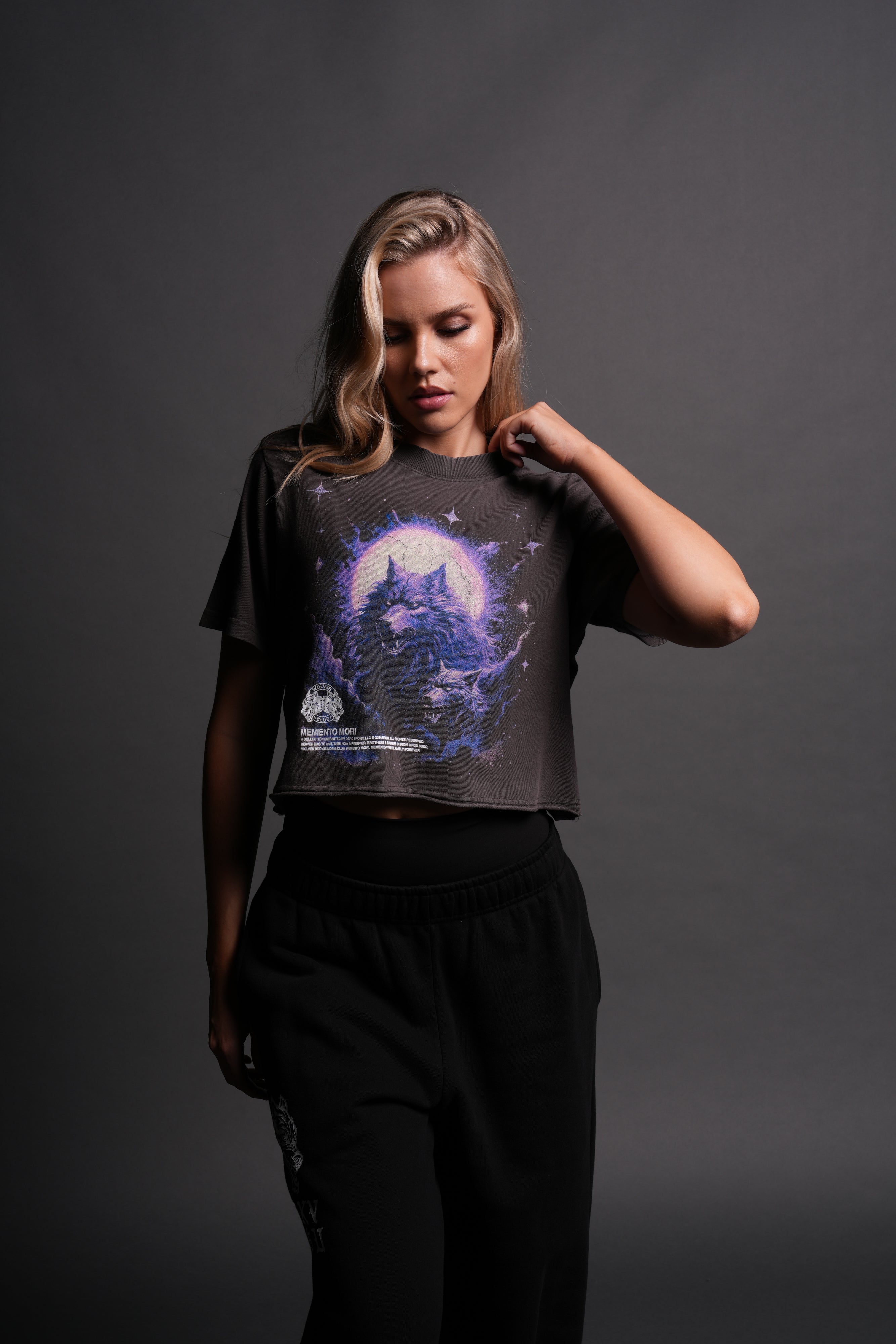 Howling At The Moon "Premium Vintage" (Cropped) Tee in Wolf Gray