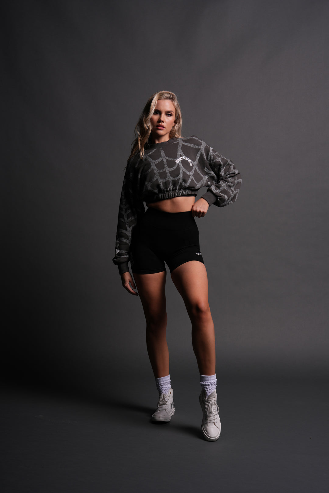 Symbiote Web "Gwen" (Cropped) Crewneck in Wolf Gray