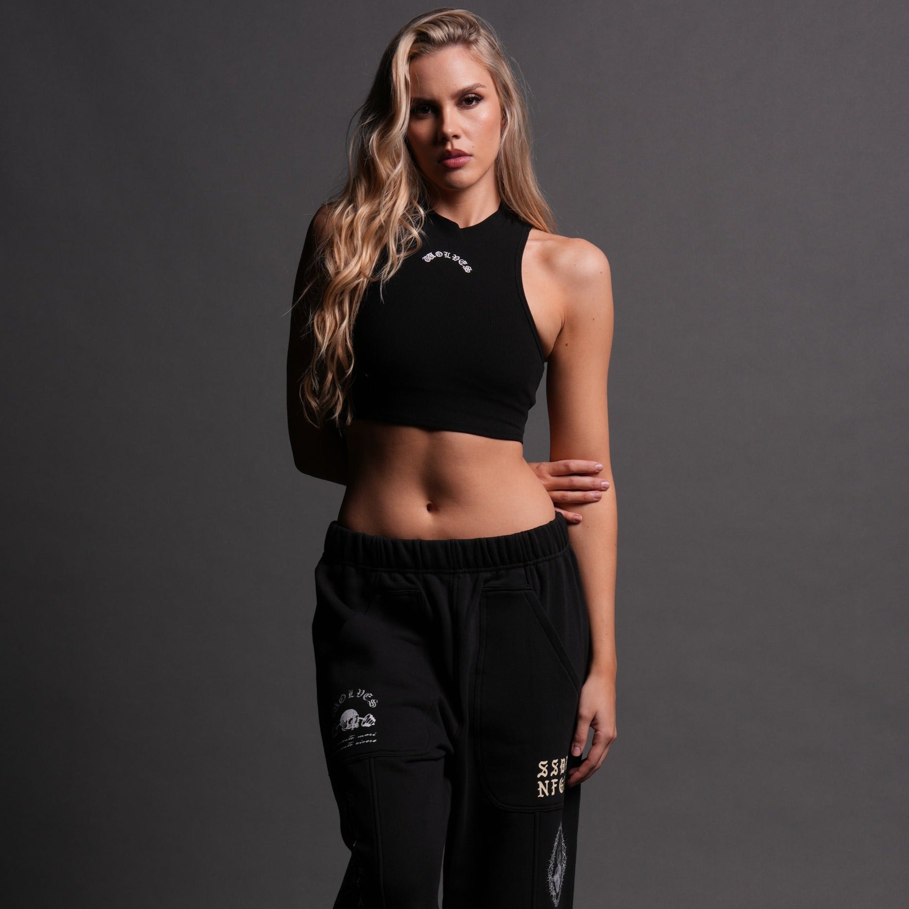 Chopper Romy Mockneck Ribbed Tank in Black