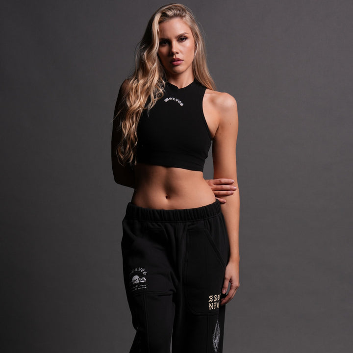 Chopper Romy Mockneck Ribbed Tank in Black