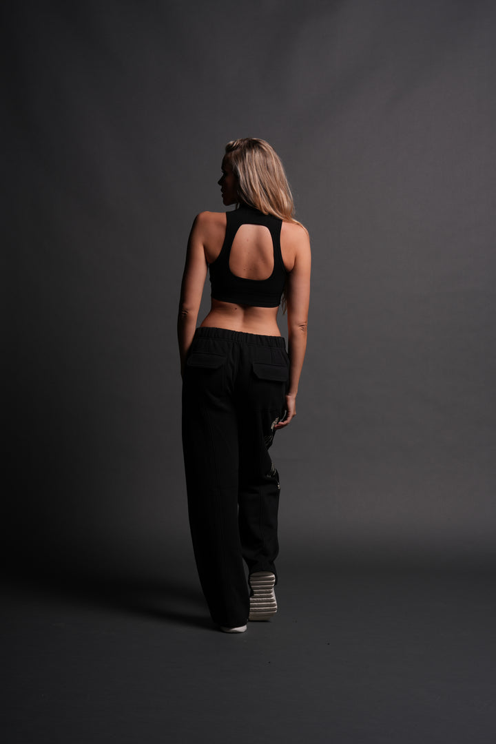 Chopper Romy Mockneck Ribbed Tank in Black