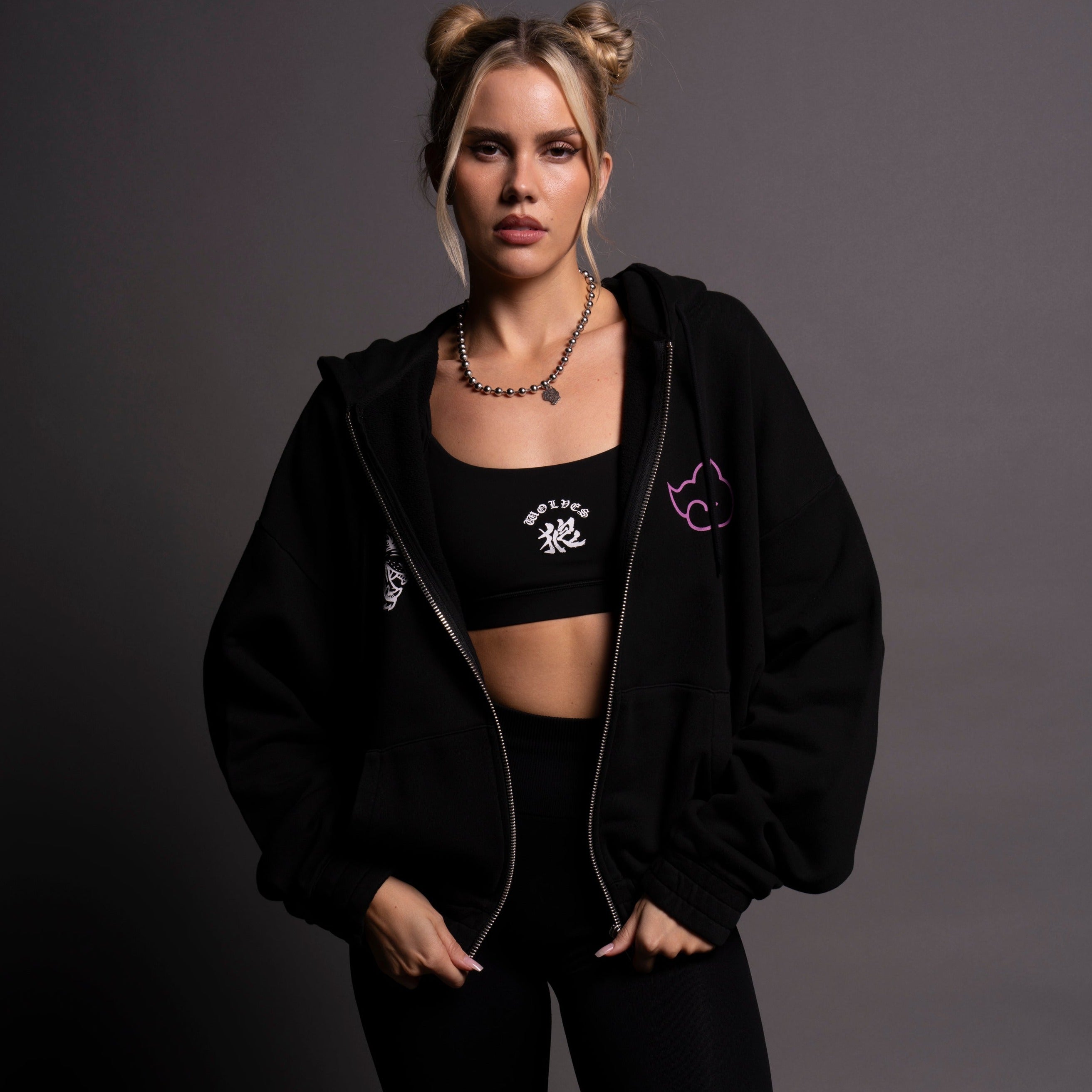 Akatsuki She "Chambers" Zip Hoodie in Black/Magenta