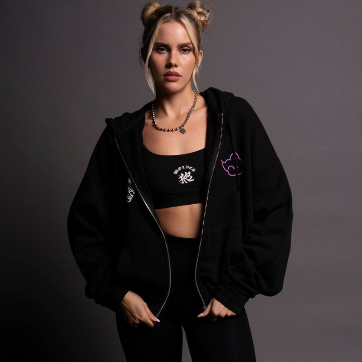 Akatsuki She "Chambers" Zip Hoodie in Black/Magenta