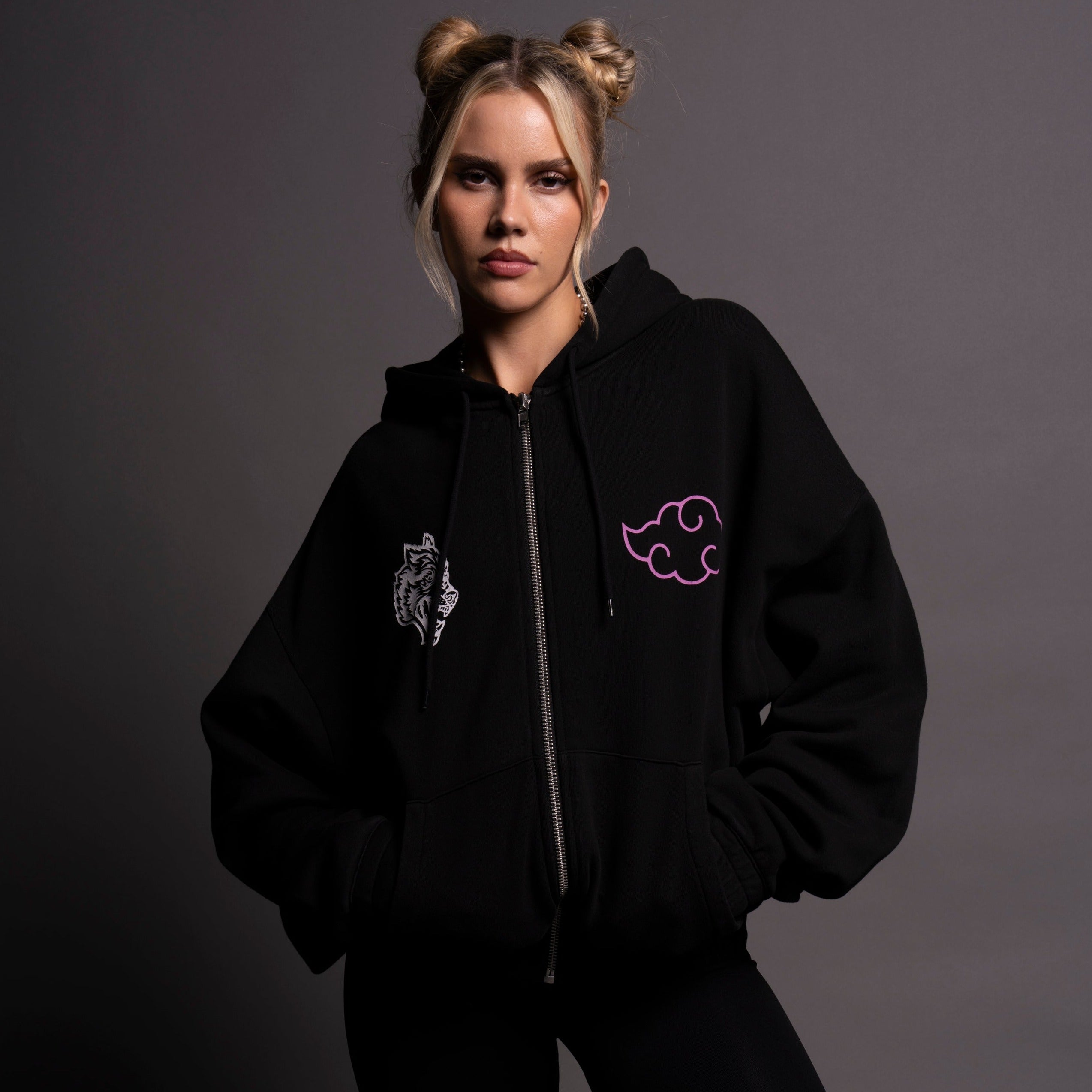 Akatsuki She "Chambers" Zip Hoodie in Black/Magenta