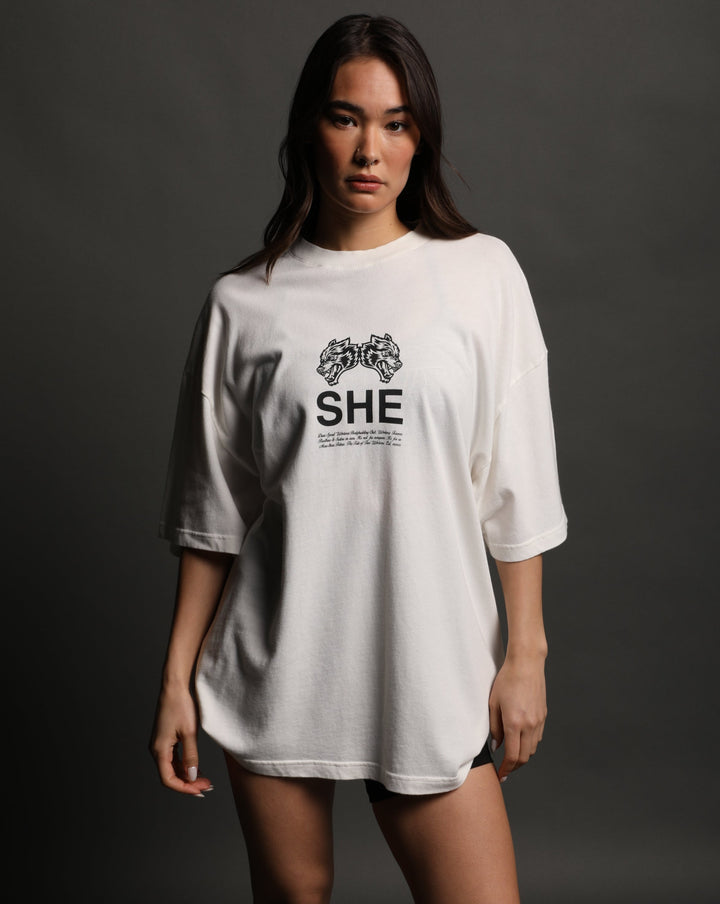She's Gritty "Pump Cover" Tee in Cream