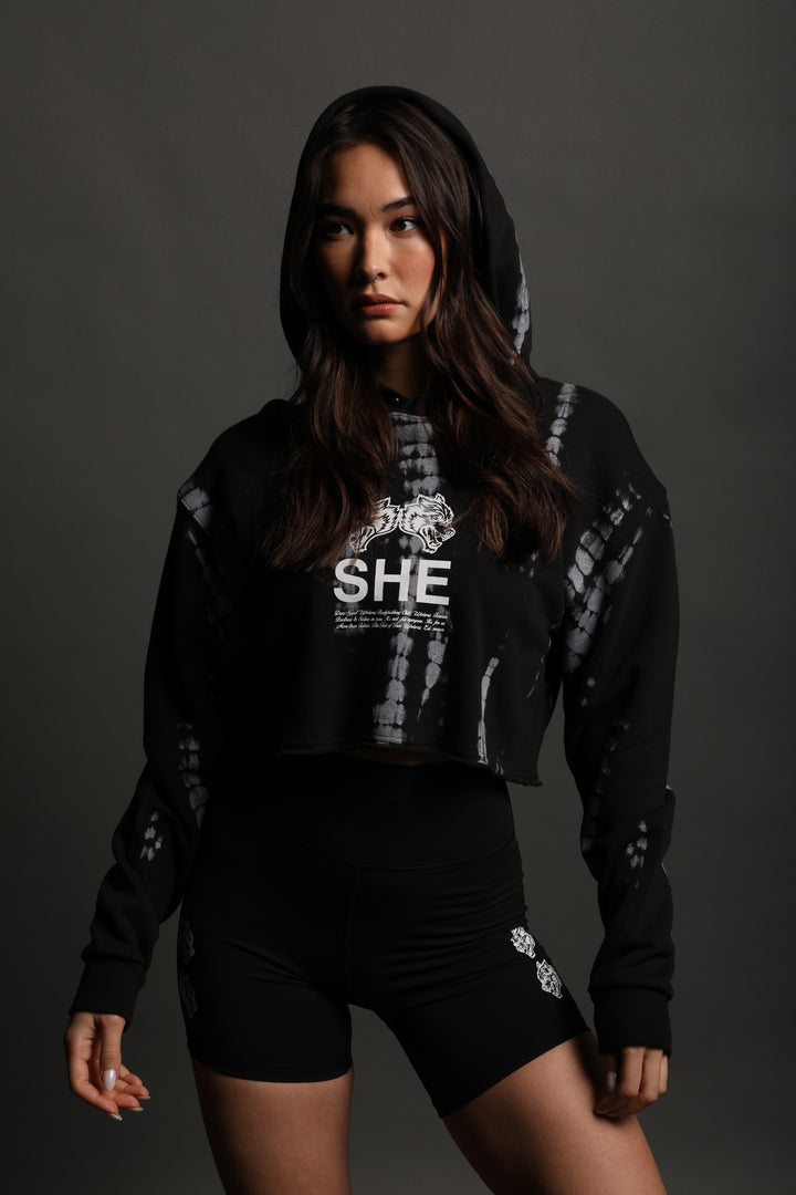 She's Gritty "Pierce" (Cropped) Hoodie in Black/Norse Purple Serpent